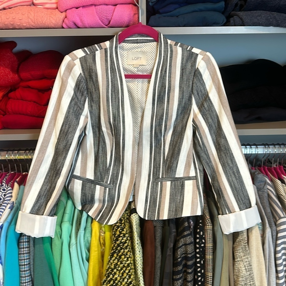 Loft white/tan/marl black open front blazer size 0